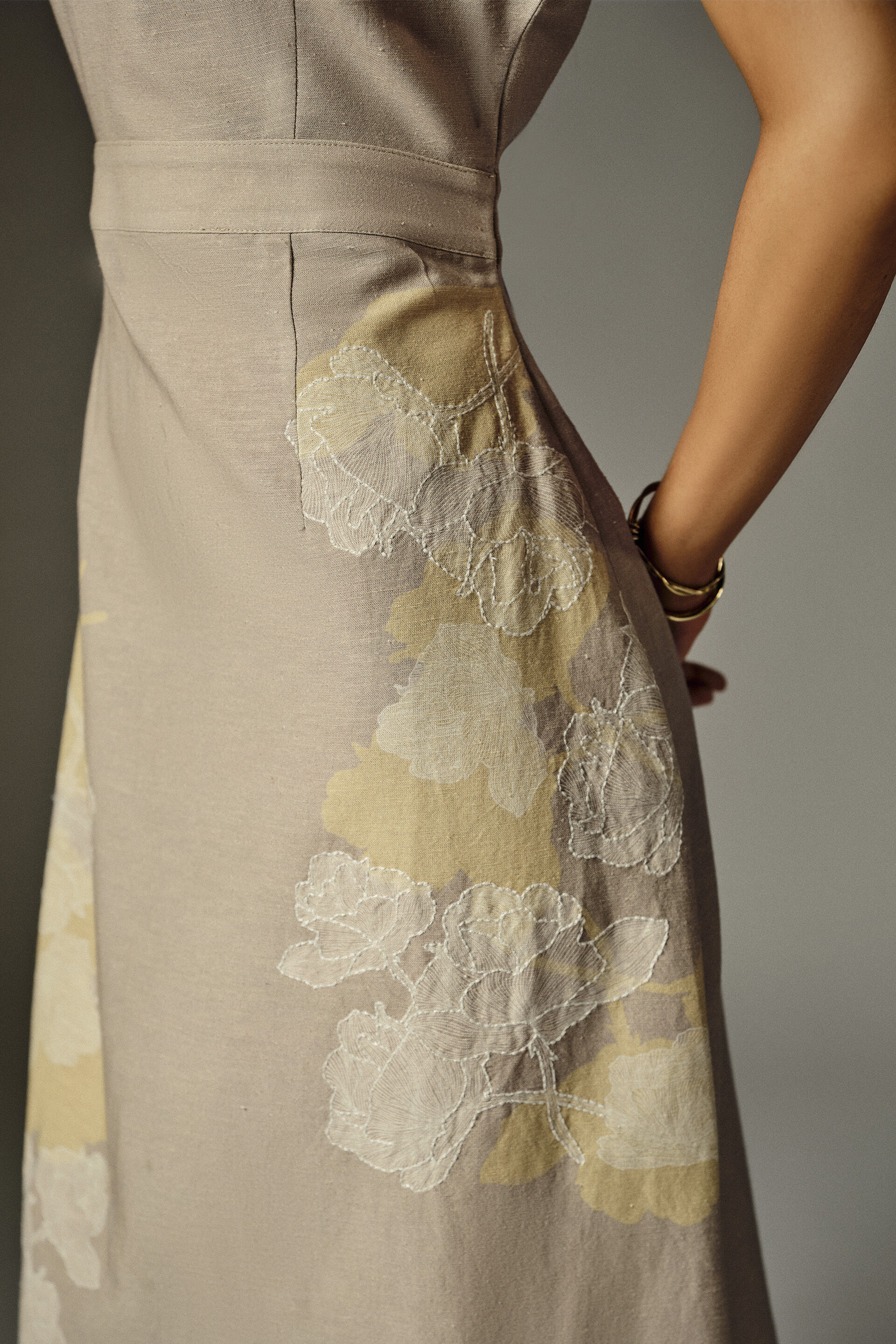 Nathalie Beige Embroidered Dress, Beige, image 3